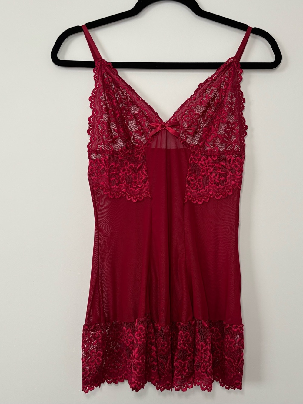 Romantic Sheer Mesh Floral Lace Chemise Babydoll Lingerie Nightgown Size M/L